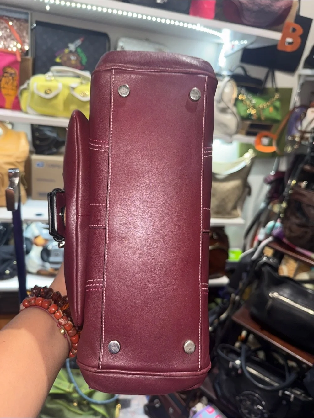 Coach Soho Vintage Leather Satchel Bag in RARE Burgundy with SILVER Hardware
